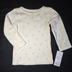 NWT Carter’s Baby Girl Long Sleeve Shirt 9M – Creme with Pink Cherries